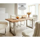 DELIFE Table-à-manger Edge 180x90 XL acacia nature acier inoxydable large Live-Edge
