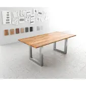 DELIFE Table-à-manger Edge 200x100 acacia nature acier inoxydable large Live-Edge