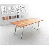 DELIFE Table-à-manger Edge 200x100cm acacia nature acier inoxydable argent incliné Live-Edge