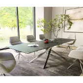 DELIFE Table-?-manger Edge 300x100cm Laminam c?ramique gris pieds milieu crois? argent