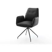 DELIFE Chaise-de-salle-à-manger Zoa-Flex cuir de vache noir pied croisé conique noir ressorts ensachés