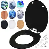Casaria Siège de toilette MDF avec double système d'abaissement Noir