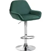 CLP Tabouret de bar Braga, revêtement en velours, structure métallique, réglable en hauteur et pivotant, structure vert foncé, finition chromée