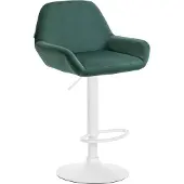 CLP Tabouret de bar Braga, revêtement en velours, structure métallique, réglable en hauteur et pivotant | Couleur : vert foncé. Structure : blanc