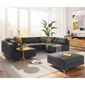 DELIFE Canapé-panoramique Elio 300x185 cm microfibre graphite avec pouf