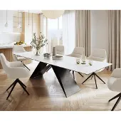 DELIFE Table-à-manger Edge 300x100cm Laminam céramique blanc V-pieds milieu noir