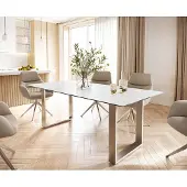 DELIFE Table-à-manger Edge 200x100 céramique Laminam statuarietto blanc inox étroit