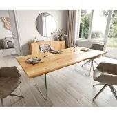 DELIFE Table à manger Edge 200x100x2,5-3 chêne nature verre Live-Edge