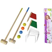Eichhorn Croquet d'extérieur, avec 2 maillets et 4 boules, drapeau de départ/arrivée et 10 buts inclus, en Ki