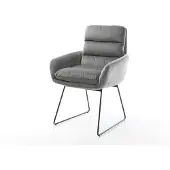 DELIFE Chaise-de-salle-à-manger Abelia-Flex avec accoudoirs velours gris pied trapèze noir