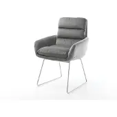 DELIFE Chaise-de-salle-à-manger Abelia-Flex avec accoudoirs velours gris pied trapèze acier inoxydable brossé