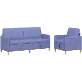 vidaXL Ensemble de canapés avec rangement, 2 pièces, bleu jean, polyester