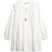 Superdry Femme Robe Courte étincelante à Manches Longues et Volants Ibiza Blanc Taille: 40