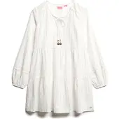 Superdry Femme Robe Courte étincelante à Manches Longues et Volants Ibiza Blanc Taille: 36