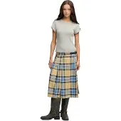 Superdry Femme Jupe Midi Plissée à Carreaux Blue Taille: 36