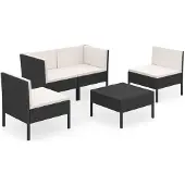 vidaXL Ensemble de salon de jardin 5 pièces avec coussins Poly rotin noir