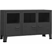 vidaXL Industrial Sideboard Anthracite 105x35x62 cm Métal et verre