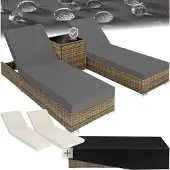 TecTake 2 chaises longues en rotin avec structure en aluminium et table, housse de protection incluse - marron naturel