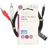 Nedis USB-C Adapter - USB 3.2 Gen 1 - USB-C mâle - 2x RCA mâles - 1.00 m - rond - nickelé - PVC - noir - Label