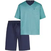 Hajo Pyjama court 'Klima Light' turquoise / bleu foncé