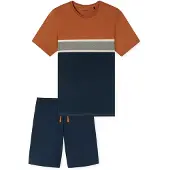 Schiesser Pyjama court ' Casual Nightwear ' bleu marine / gris / orange