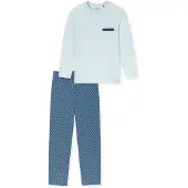 Schiesser Pyjama long 'Comfort Nightwear' bleu marine / bleu clair / blanc cassé