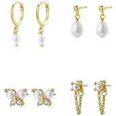Hey Happiness Boucles d'oreilles 'Pearl Quartet' or