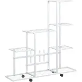 vidaXL Support pour plantes sur roues 94,5x25x92,5 cm Blanc Métal