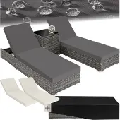 TecTake 2 chaises longues en rotin avec structure en aluminium et table, housse de protection incluse - gris