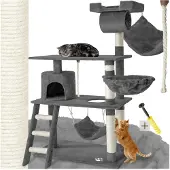 TecTake Arbre à chat Marcel 141 cm avec escalier, cordon de jeu et protection anti-basculement