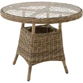 TecTake Table de jardin en rotin d'aluminium avec plateau en verre 91 x 73,5 cm - marron naturel