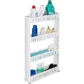 TecTake Étagère de cuisine Étagère de niche sur roulettes avec 4 étagères, blanche 401629