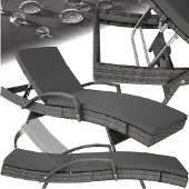TecTake - Chaise longue en osier - Dossier réglable (5 positions) - Coussin de chaise longue inclus avec housse lavable - gris - poly-rattan