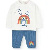 Boboli Knit Long Sleeve Set Blanc,Bleu 3 Months Garçon