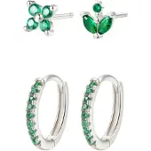 Hey Happiness Boucles d'oreilles 'Green Stack' argent