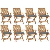 vidaXL Chaises de jardin pliantes avec coussins 8 pcs. Bois massif teck