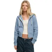 Superdry pour femme. W2012286A Sweat Essential Logo Cropped bleu (S), Casuel, Coton