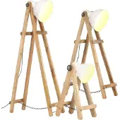 vidaXL Set de 3 lampadaires "Brodenbach" en bois de manguier massif avec une finition brune altérée, fer en blanc et brun. Dimensions (L/H) 65x150 cm