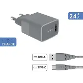 Force Power Chargeur secteur USB A + Câble USB C 1.2m Recycle Gris