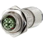 METZ CONNECT M12 femelle IP67 droit Bride blindée X-codé Cat. 6A, Câble + prise électronique, Argent
