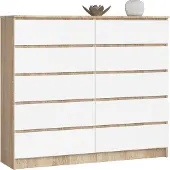 Akord Commode 10 Tiroirs Chêne Sonoma Blanc 138X40X121