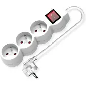 Value Bâti de prises 3-fois UTE avec interrupteur, prises rondes, blanc, 3 m