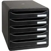 Exacompta Bloc à tiroirs BIG-BOX PLUS, A4+, 5 tiroirs semi-ouverts avec butée de sortie, poignée encastrée et porte-étiquettes, noir