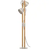 Eglo Lampadaire Cawton, lampe d'angle à 2 flammes avec spots orientables, lampadaire rustique en bois flammé et acier, douille E27, 134,5 cm