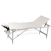 vidaXL Table de massage avec cadre en aluminium, pliable 3 zones Crème-Blanc
