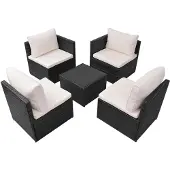 vidaXL Ensemble de salon de jardin 5 pièces avec coussins Poly rotin noir