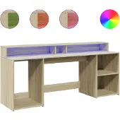 vidaXL Bureau LED Chêne Sonoma 200x55x91 cm Matériau dérivé du bois