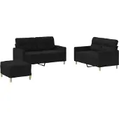 vidaXL Ensemble de canapés 3 pièces avec coussins Tissu noir