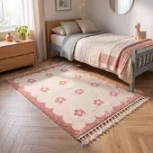Little Olly Tapis lavable pour enfant - Moos Flower Rose | 160x230cm | Rectangulaire | Pile courte