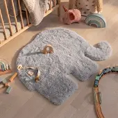 Little Olly Tapis enfant - Huggy Elephant Gris | 80x100 cm | Irréguliers | Pile haute